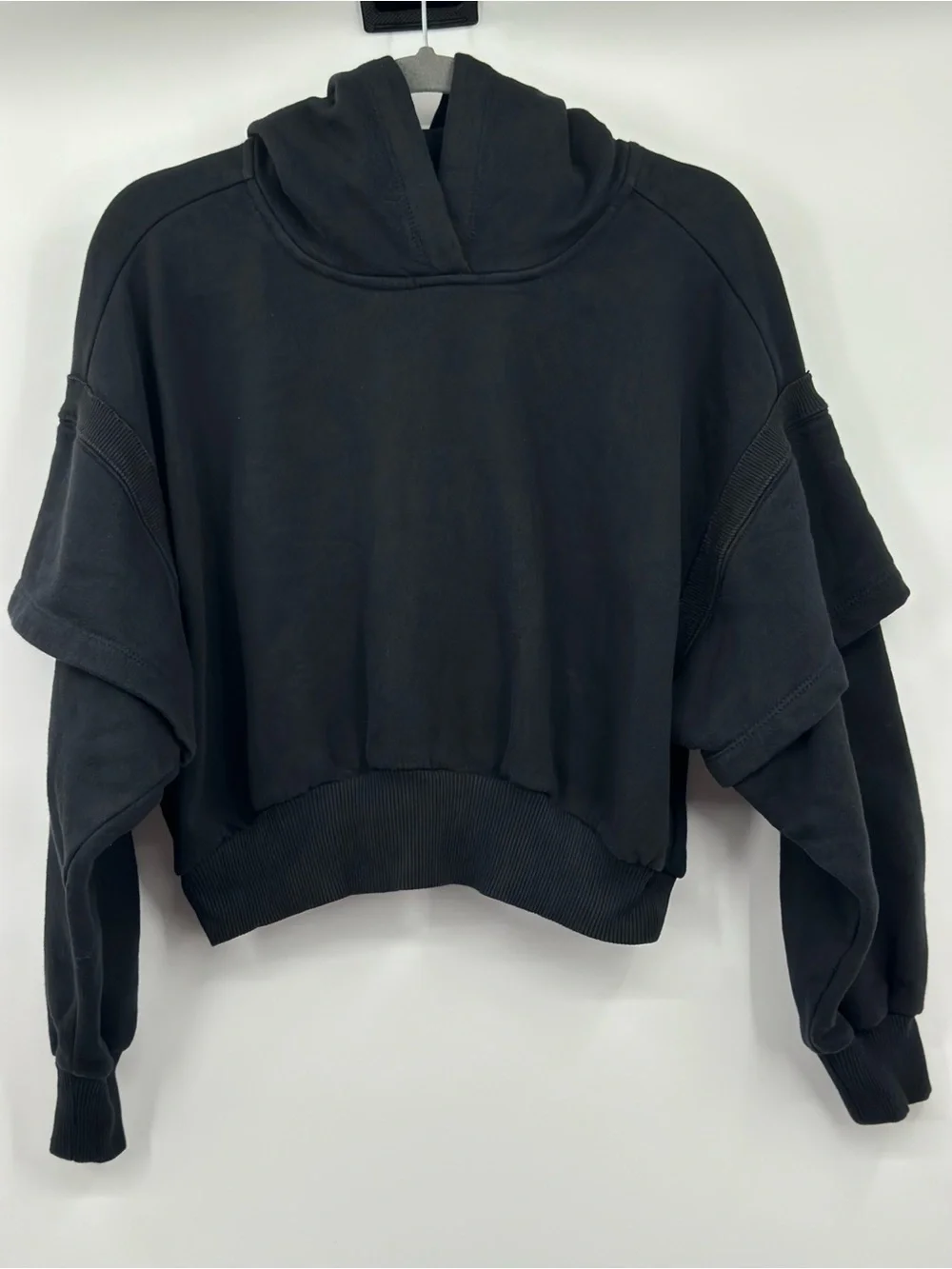 FP Movement Free People Snow Flow Hoodie Black Combo Cropped Pullover Size Small